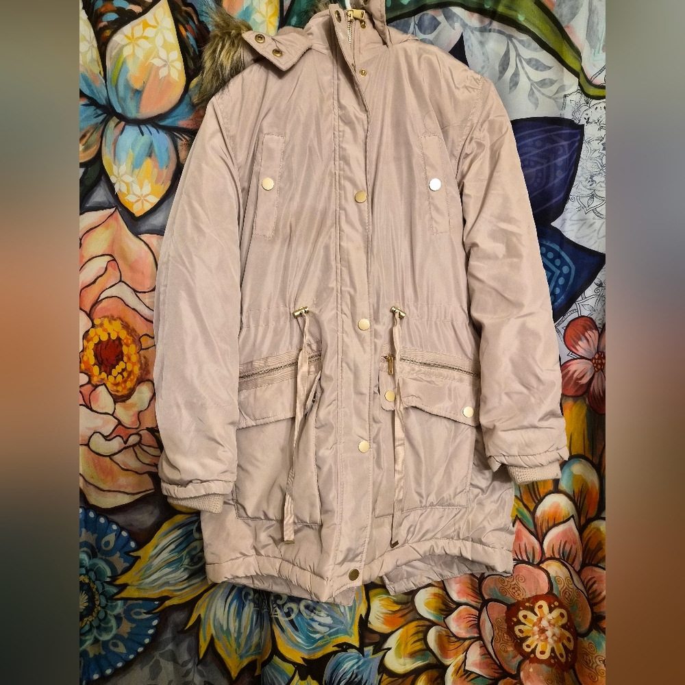 Womens Light Pink Winter Hooded Jacket